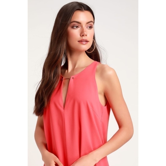 Lulus Cheyanne Coral Cute Casual Flowy Shift Dress - Picture 2 of 9